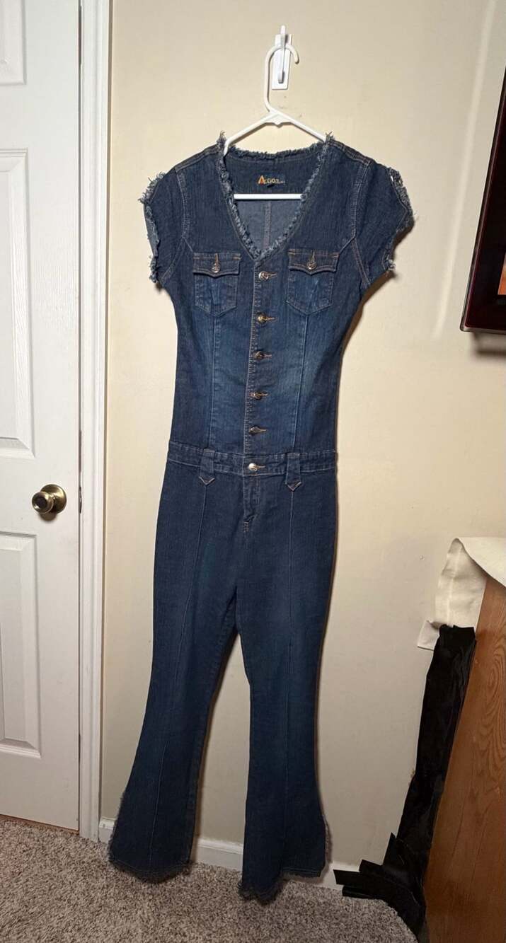 Action U.S.A. Denim Jumpsuit Size L Blue Flare Raw Edge